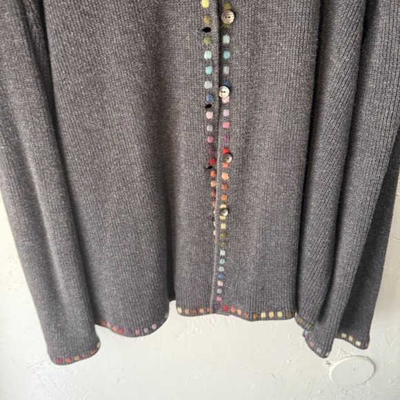 J Jill Cardigan Sweater Multicolor Dot Trim Gray Knit Button Womens Cottage - Picture 3 of 8